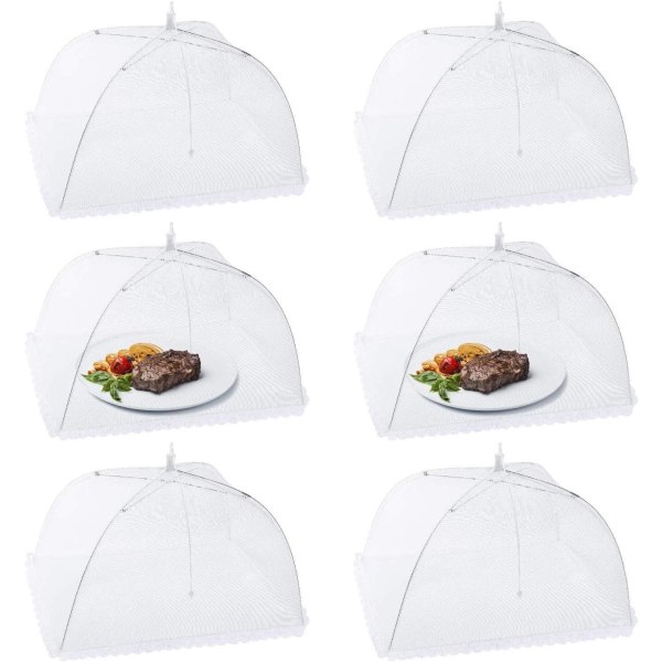 6 stk Sammenleggbar mat Cloche Flueavvisende Mesh Food Cover Folding Telt Paraply Insektsmiddel Myggmiddel Beskyttelse for grillpiknik