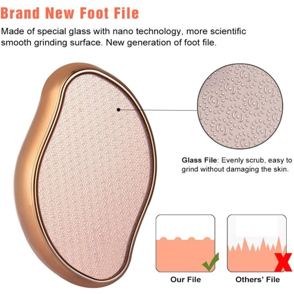 2 i 1 Nano Glas Fodfil (Rose Gold) Fodspa, Hjemmesalon - Fjerner effektivt hård hud, Gendan bløde fødder - Høj densitet fint nanoglas gør ikke