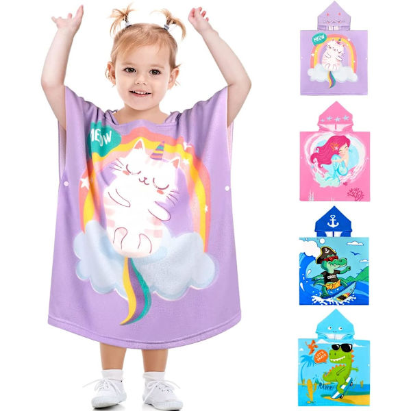 Børne badeponcho Børne badehåndklæde Strandhåndklæde Pige Drenge Badekåbe Superabsorberende Hurtigtørrende Hætteponcho Surfponcho Badekåbe til baby 2-6 år