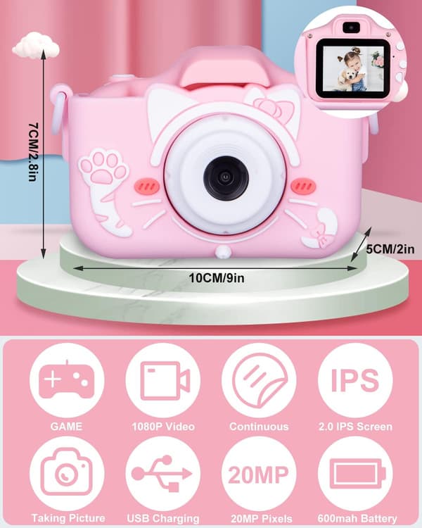 Pink Kamera til Børn, 2,0 Tommer Børns Digitalkamera, Legetøj Digitalt C