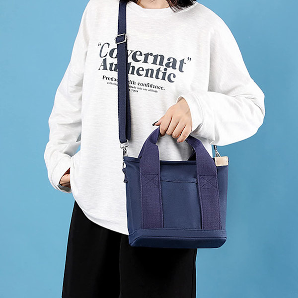 Naisten kangaskassi, monikäyttöinen kassi ja olkalaukku vetoketjulla, crossbody-laukku, sopii kouluun, ostosten tekoon, matkustamiseen, työskentelyyn ja päivittäiseen käyttöön (tummansininen)