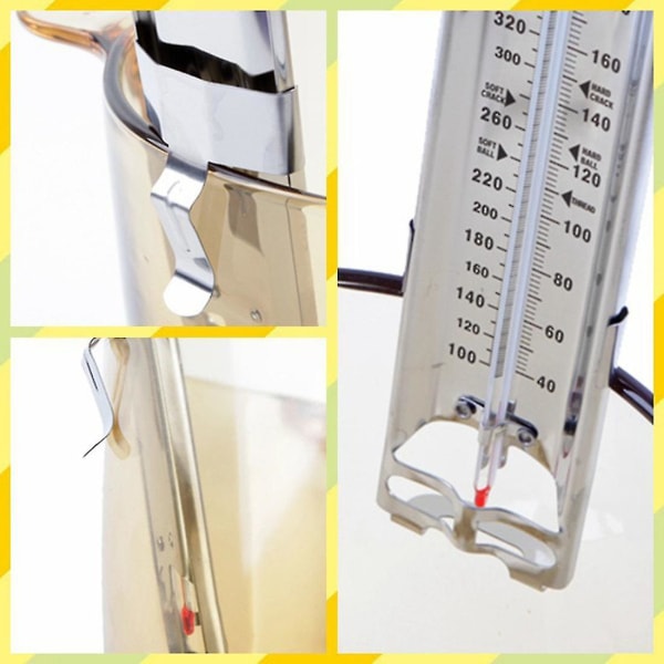 Termometer, temperaturmåler for matlaging av syltetøy, sukker, karamell, konfekt, fritøser med kjølig håndtak, rustfritt (1 stk, sølv)