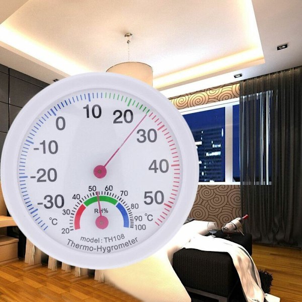 Vit Klockformad Inomhus- och Utomhustermometer och Hygrometer