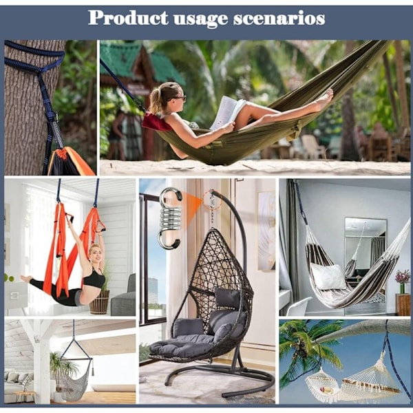 Set med 2 st 2 m hängmattsband, hängstol, upphängningsutrustning för hängmatta, för utomhuscamping, trädaccessoarer, yogagunga