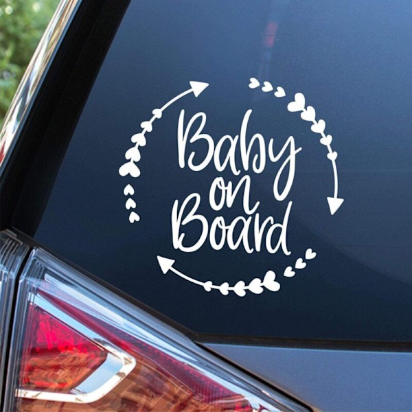 Grafik og klistermærker Baby sticker on board bilklistermærker i hvid vinyl 14 x 14 cm