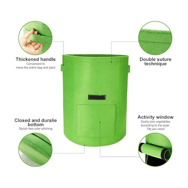 Kartoffeldyrkningsposer, 2 pakker 40L/10 gallon grøntsagsposer, ikke-vævede dyrkningsposer med vindue, havegrøntsagsposer