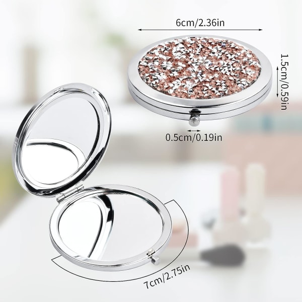 Pocket Makeup Mirror, Pocket Mirror med 1/2x forstørrelse, Rund