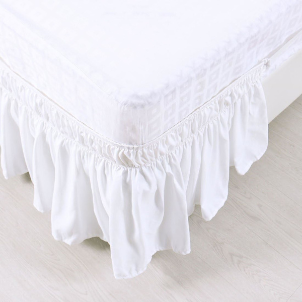 Sängkappa Borstad Polyester Sängkjol Wrap Tre Sidor Elastisk 100x190cm Snövit