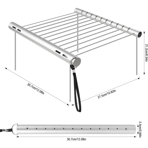 Kannettava grilli, hiiligrilli, ruostumattomasta teräksestä valmistettu taittuva grilli, minikokoinen kannettava retkeilygrilli piknikeille, takapihoille, vaelluksille, 31x3x3cm