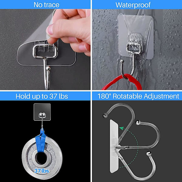 10-pack All-purpose Large Adhesive Hooks, Heavy Duty Hold 37 Lb(max) Wall Hooks