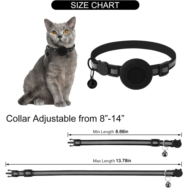 Tracker er ikke inkluderet(S, Sort) Airtag Cat Collar med Airtag B