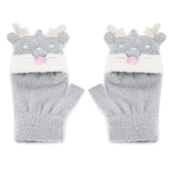 Vinterhandskar med fingeröverdrag, konvertibla flip-stickade magiska handskar stretchiga halvfinger handledsvärmare varma 3-6 år gamla pojkar flickor jul