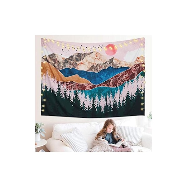 150x130cm Solnedgång Väggbonad Skog Gobeläng Berg Väggbonad Psykedelisk Väggbonad Naturlandskap Gobeläng Dekoration För Sovrum Vardagsrum