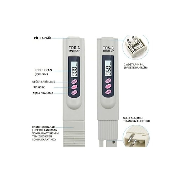 TDS-3 juomaveden mittari LCD digitaalinen kannettava vedenlaadun lämpötilatesteri ja ppm veden puhtaus testeri 0-9990 ppm juomaveden hydr