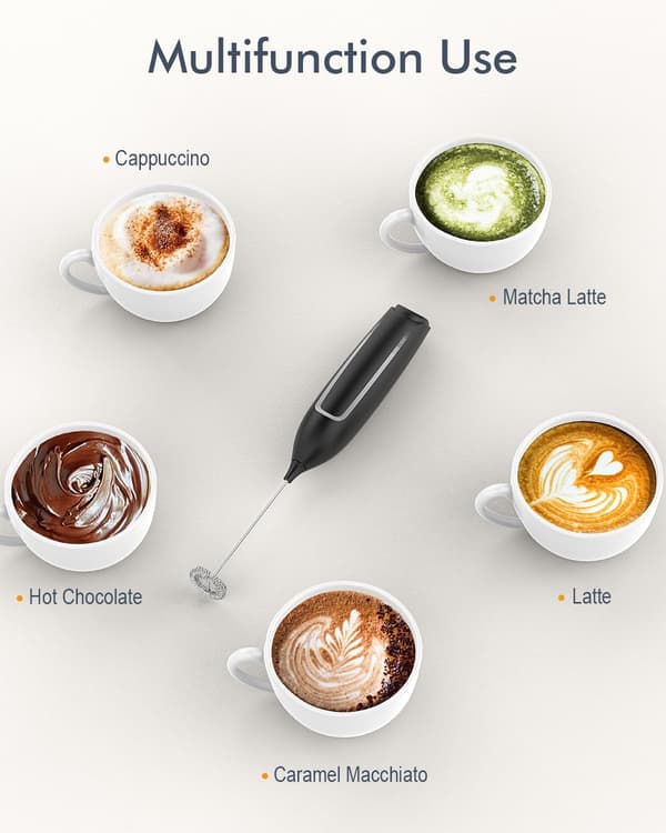 Håndholdt Elektrisk Mælkeskummer - Skumstav i Rustfrit Stål til Kaffe, Matcha & Cappuccino (Sort)
