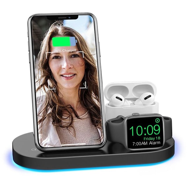 Teleport Kabel 3 i 1 Foldbar Trådløs Oplader Højhastigheds Trådløs Opladningsstation, 15W Hurtig Opladning Foldbar Opladningsstation Erstatning for IOS