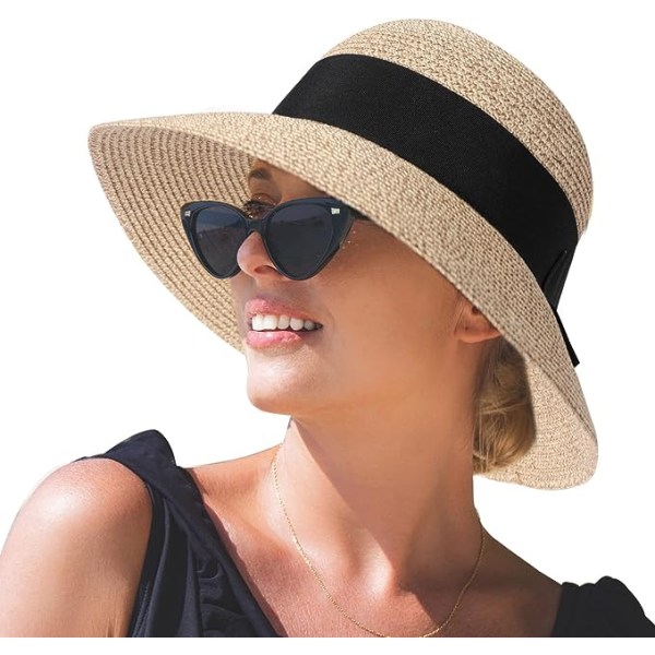Vikbar solhatt för dam med bred brättad hatt 56-59cm
