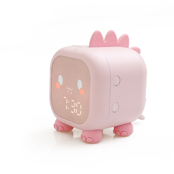 Dinosaur Square Barnealarmklokke (Rosa, 8,8*12*11,5cm) Digital Alarmklokke for Barnerom Søt Sengelampe Sovetrener USB Bursdag