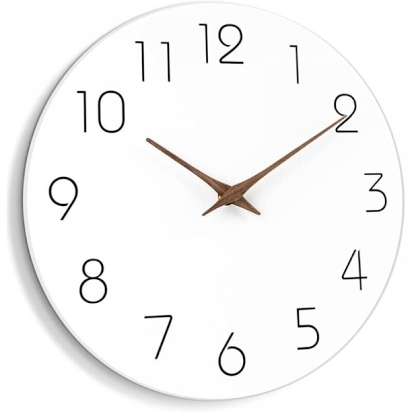 Stille trævægur på 25,4 cm uden tik-tak, fungerer med batterier, hvid, moderne, skrivebord, simpelt og minimalistisk dekorativt ur til køkken,