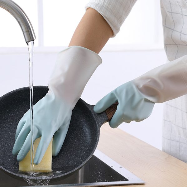 Dobbelt Stavet Blå, S-Dobbelt Farve Husholdningsrengøring Opvask Handsker Køkkenbørste Skål Vask Klud Tynd Gummi Holdbar Vandtæt Plast Th