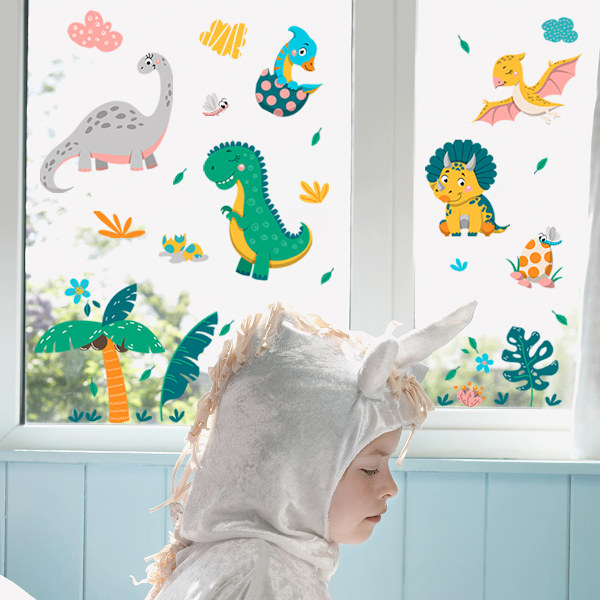Fönsterdekaler - 4 fantastiska dinosaurier dekorativa statiska klammerdekaler för att förhindra att fåglar kolliderar i dina fönster