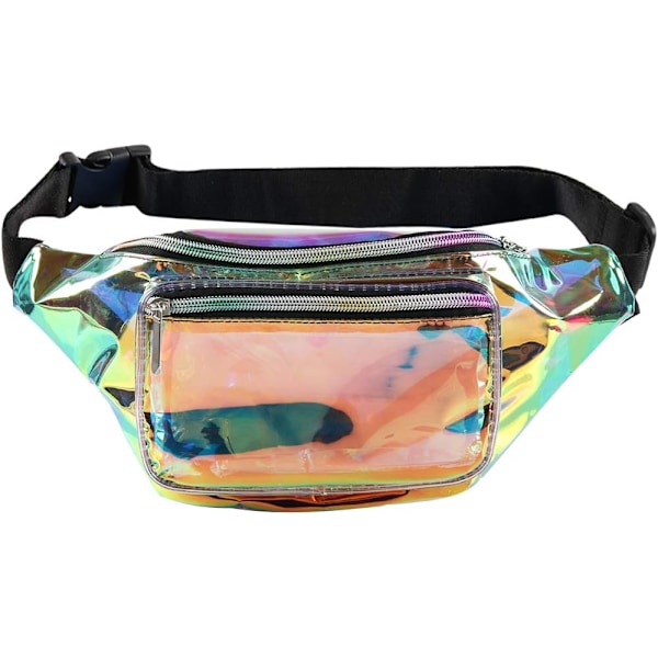 Holografisk midjeväska – Fashion Rave midjeväska med justerbart bälte för kvinnor och män (Iridescent)