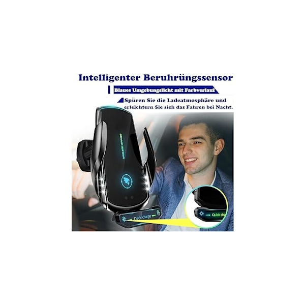 15W Qi Induktions Biloplader, Hurtig Trådløs Biloplader Automatisk Klemme Luftudtag Klip Holder Bilholder til iPhone Samsung, 136mm82mm48mm