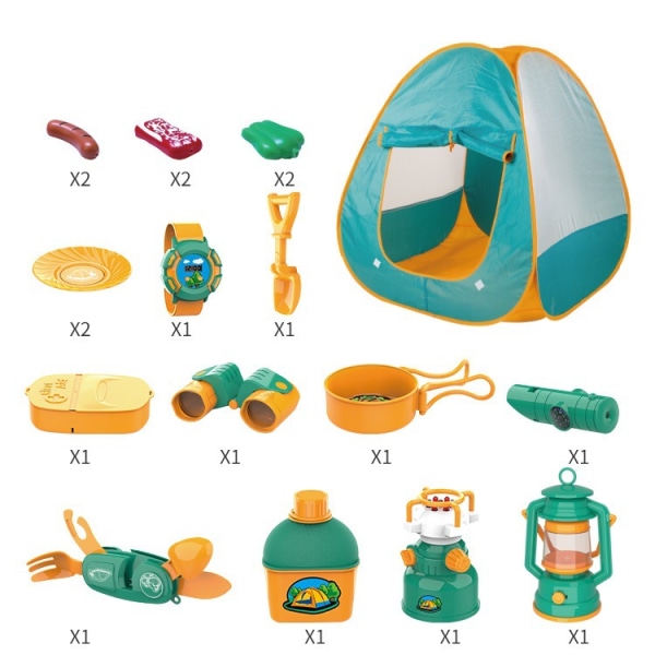 Campingsæt til børn med telt 19 dele udendørs legesæt (grøn)