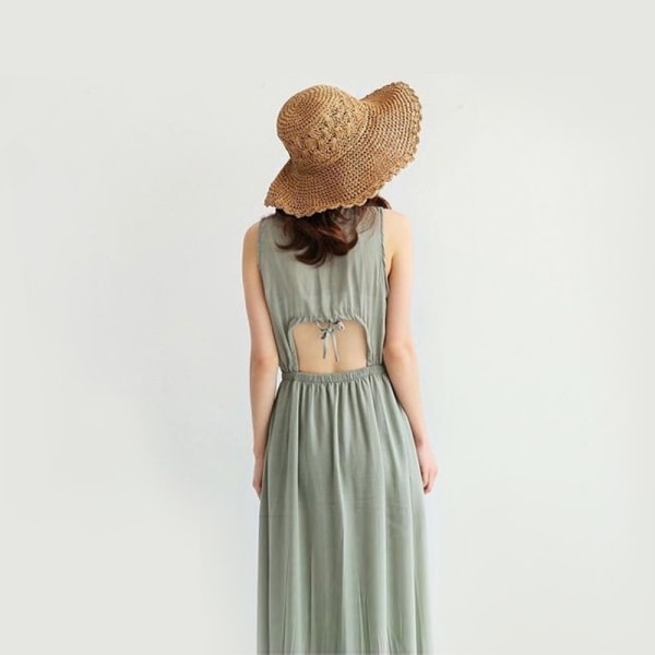 Solhatt for kvinner med bred brem, UV-beskyttelse, sommer, sammenleggbar strandhatt for fritid og reiser, beige