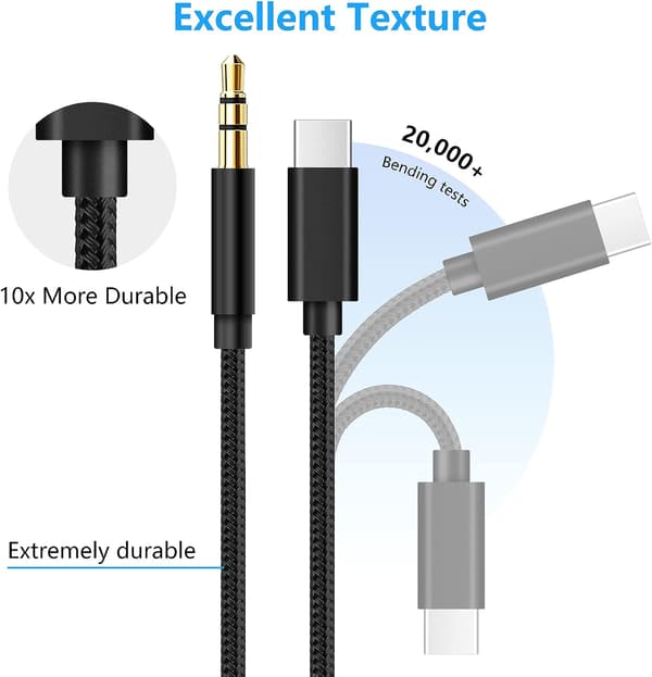 USB C til 3,5 mm Aux-kabel, USB C til Aux-stikkabel til biltelefon, lydjacksadapter kompatibel med Samsung Galaxy S22 S21 S20 Note 20/10+ A73 A53,