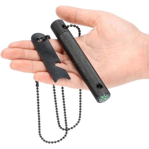 Eldstål i magnesium - Linjal/Flasköppnare/9 000 tändningar - Överlevnad/Camping - 6 cm Svart