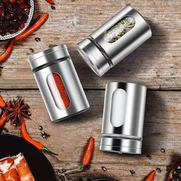 3 stycken kryddburkar med vridbart lock, kryddflaska i rostfritt stål, kryddburk Epices Kitchen, kryddburkar för te, salt och peppar