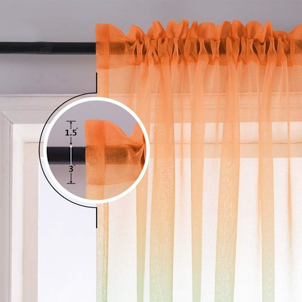 Stue Orange og Turkis Gardiner 213 cm Lange Gennemsigtige Ombre 70'er Vintage Gardiner Soveværelse 2 Panel Gardiner Mintgrøn og Turkis