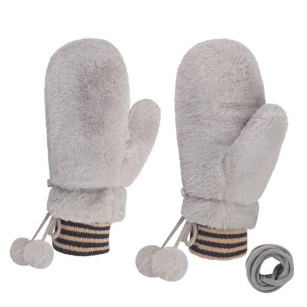 Dam Fluffy Vinter Tjock Sammet Handskar med Hängande Bollar Super Varma Plysch Vadderade Handskar Vantar