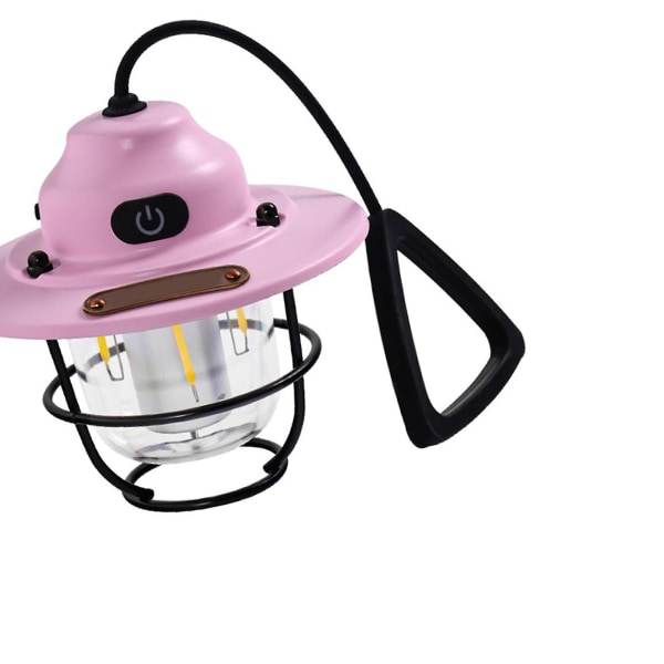 Camping Bærbar Retro Lanterne Vintage Teltbelysning Lanterne Usb Oppladbar Ipx4 Hengende Utendørs Lys, rosa