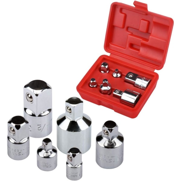 6-delad adapter- och reduceringssats för hylsor, 1/4\", 1/4\", 3/8\", 1/2\" spärrskaft/hylsnyckelsats/förlängningskonverteringssats, premium krom-vanadinstål, spegelpolerad