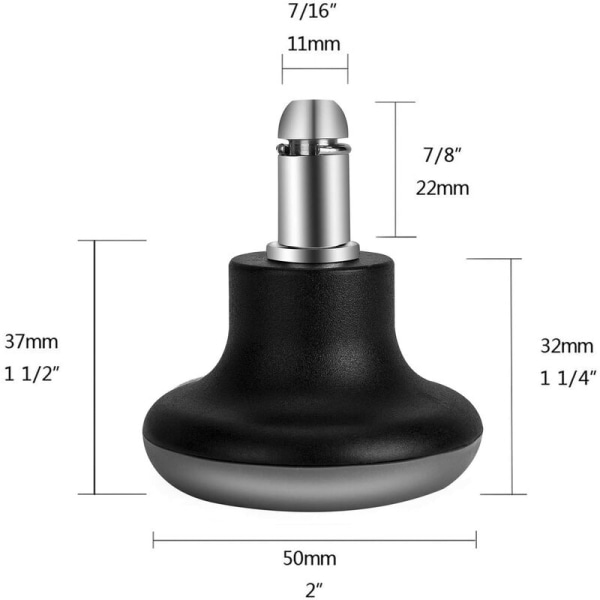 Bell Glides Swivel Office Chair Caster Wheels, Fixed Casters, Short Profile with Separate Self-Adhesive Felt Glides, Black, 5-Piece Set