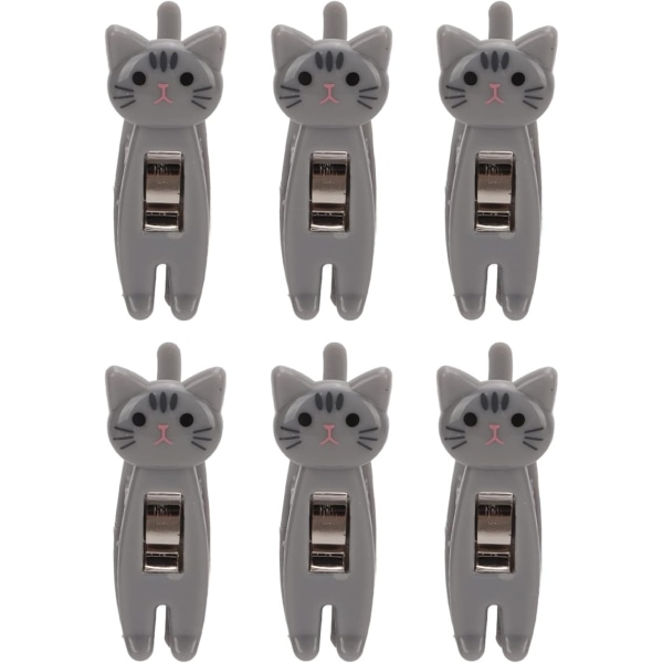 Sett med 6 klesklyper (grå), Cartoon Cat Sealing Chip Clips, søt