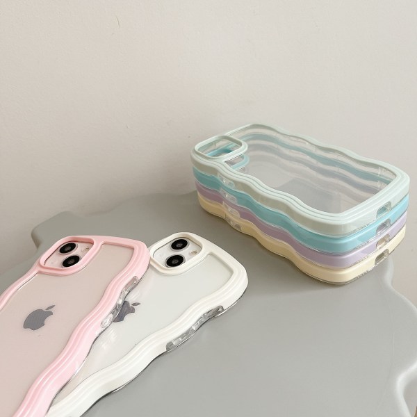 Genomskinligt sött lockigt enkelt vågigt case, stötfångare i estetisk design, mjuk TPU för iPhone 14 Pro Max-Vit