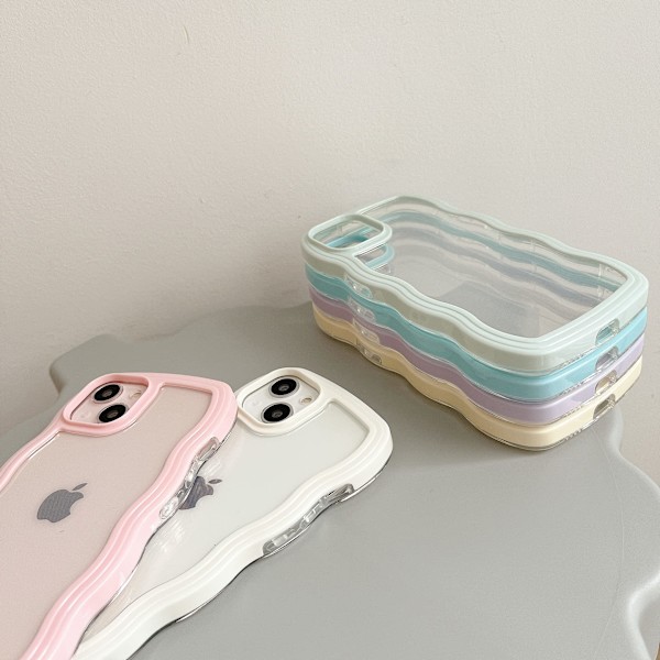 Transparent söt lockig enkel vågig väska, estetisk design stötfångare, mjuk TPU för iPhone 14 Pro Max-Vit