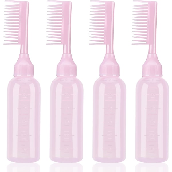 4 delar hårfärgningsborsteflaska, håroljeapplikatorflaska Hårrotskamapplikatorflaska Hårverktygsapplikator med graderad skala (rosa)