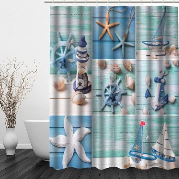 Anti-skimmel bruseforhæng Tegneserie stjerne af tegneserie 3D Ocean flagskib 100% polyester til badekar vandforhæng vandtæt antibakteriel badeværelse med 12