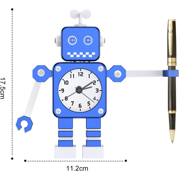Blå väckarklocka för barn pojkar, robot väckarklocka för barn analog