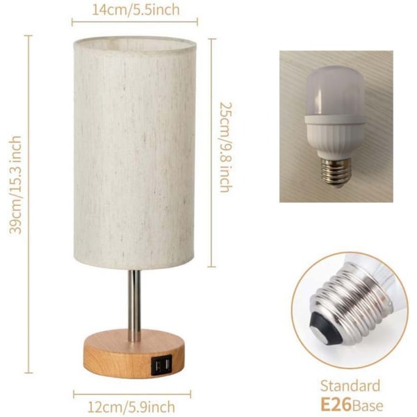 2-pack touch-kontrollerade sänglampor, 3 färgtemperaturer och kontinuerlig ljusstyrka, USB-laddningsportar, sänglampor*2 för vardagsrum, sovrum