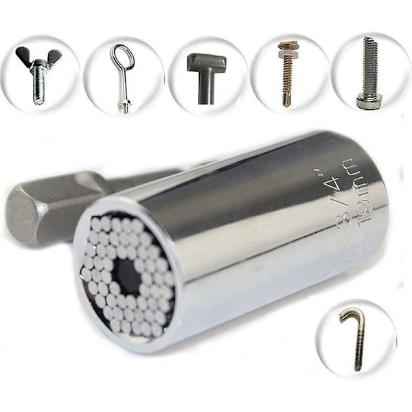 Universell pipe, (7mm-19mm) Universelt skralle-reparasjonsverktøy med 3/8 sekskantet forlengelsesnøkkeladapter 3/8 multifunksjonell hånd-hånd adapter drill