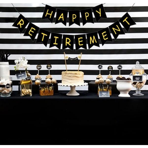 Mænds og kvinders pensioneringsfest dekorationer sort guld Happy Retirement Banner hængende hvirvel kit til pensionering fest dekoration forsyninger