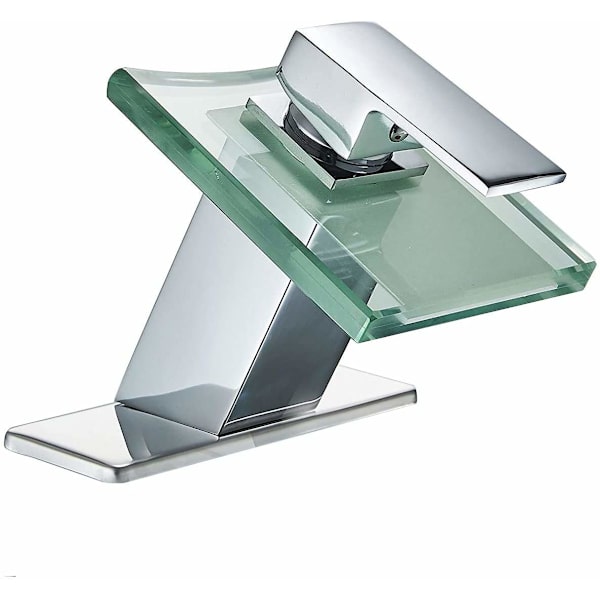 Romantisk RGB Glass Vattenfall Kran med LED Ljus Bassäng Vask Kran i Badrum Kök