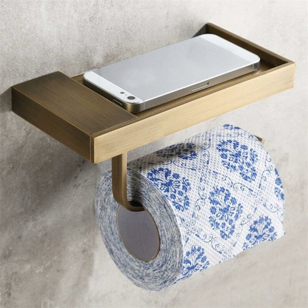 WC-papirholder i antik stil med kvalitetsmessing opbevaringsplads, ideel til smartphone, multifunktionel til badeværelse med et smukt design.