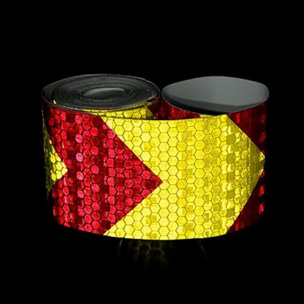 2 stk. reflekstape (rød og gul), 3m * 50mm højstyrkeprisme vandtæt pilformet reflekterende sikkerhedsadvarselstape, vinylrulle selv-
