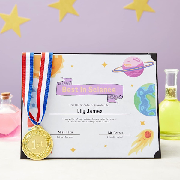 Vindermedaljer i guldmetal, sæt med 6 førstepræmie-olympiske medaljer til sport, konkurrence og fester, 6,4 cm i diameter